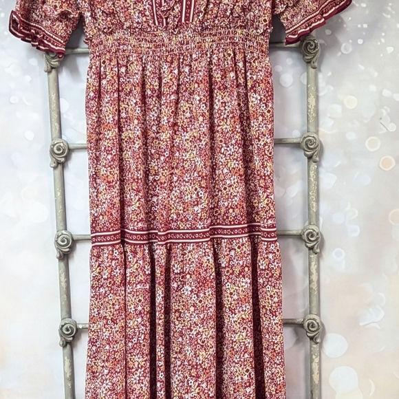 Max Studio Multicolored Smocked Puff Sleeve Maxi Dress - Picture 1 of 6